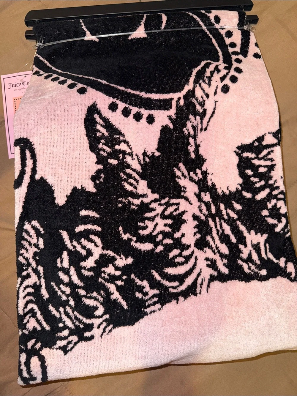 Juicy Couture Black and Pink Signature Logo Beach Towel